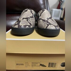 Michael Kors Keaton Slip On Natural Embossed Leather Snake Sneakers Size 7M